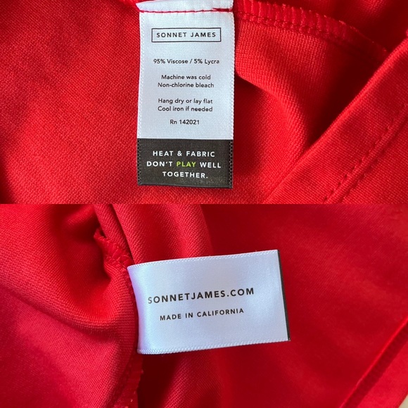 SOLD SONNET JAMES Red & Beige Abstract Swirl Short Sleeve Midi Play Dress Size S - Picture 12 of 16